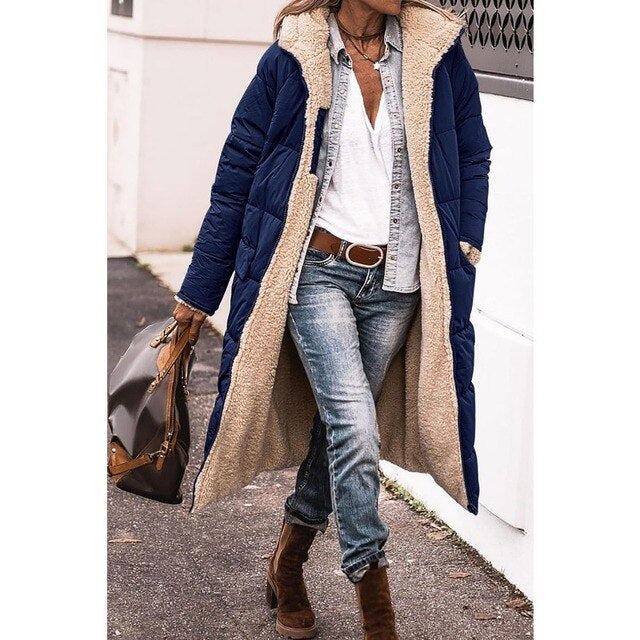 Bei | Cappotto reversibile in sherpa-fleece – lungo cappotto imbottito con cappuccio
