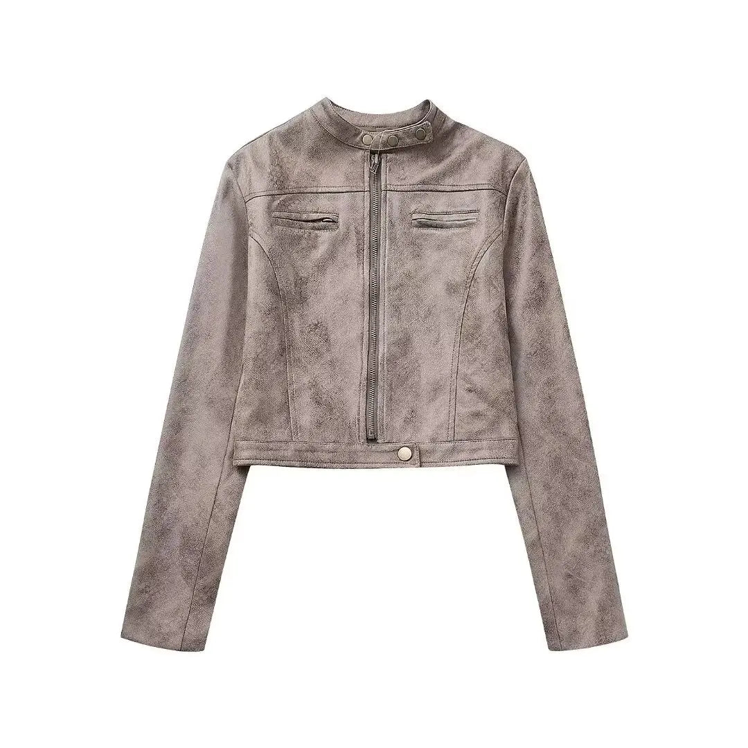 Eglie | Giacca in pelle per donne in stile Hot Girl americano con colletto alto