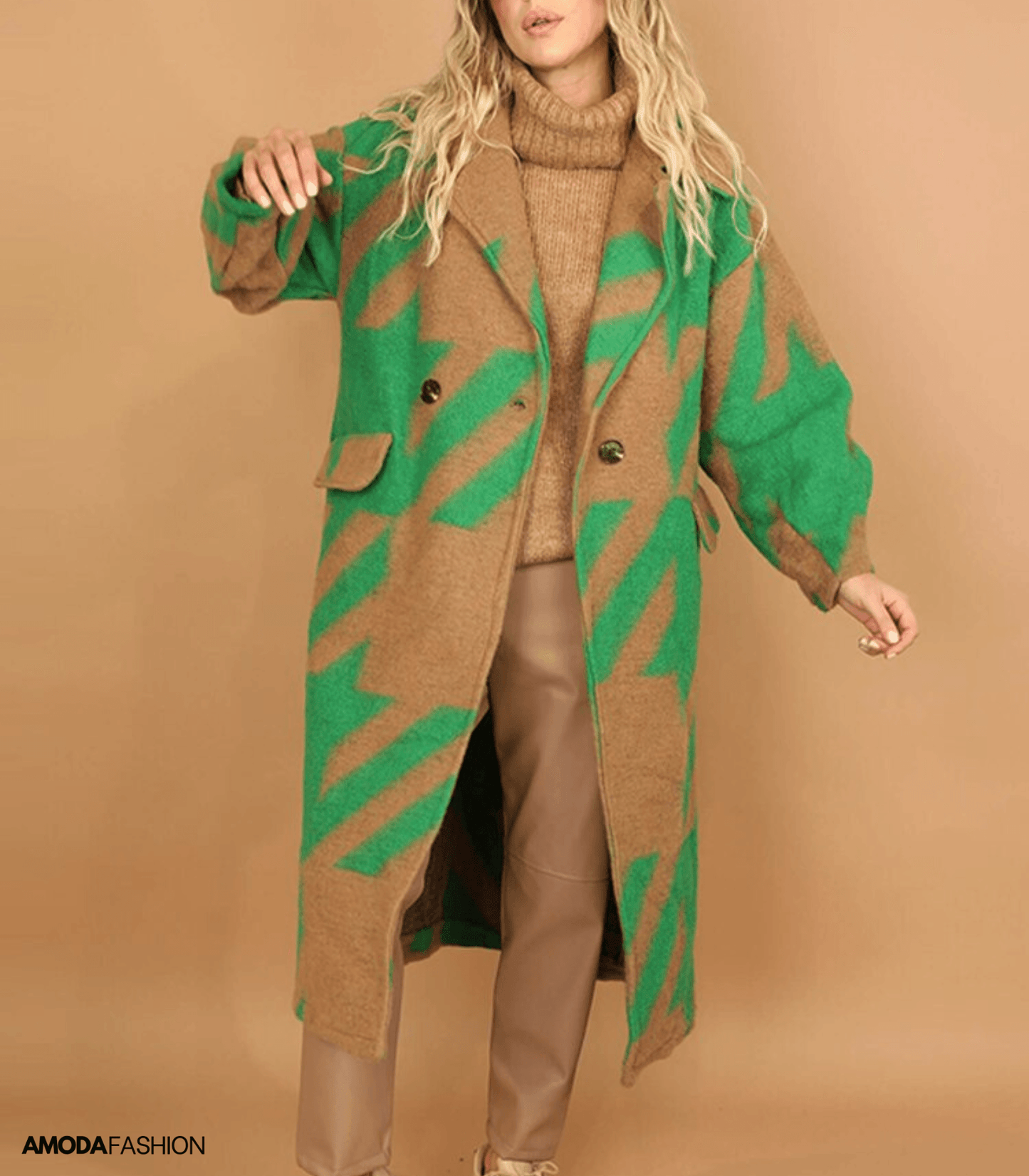 Quana | Cappotto di lana stampato con tasche
