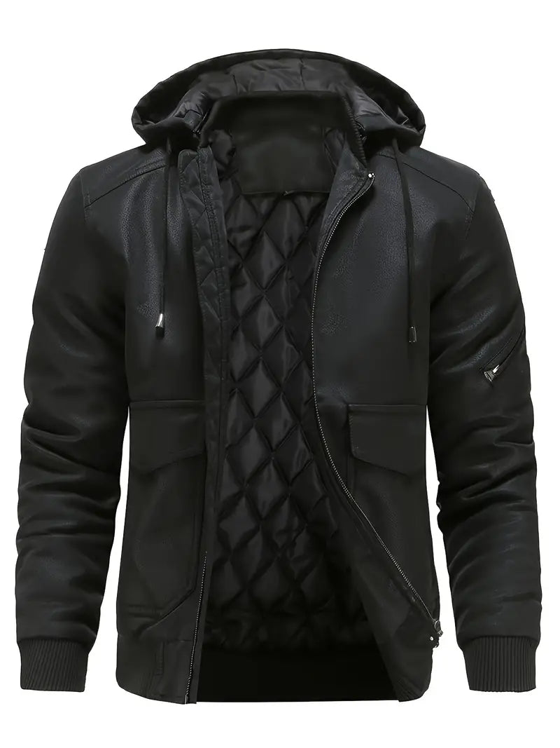 Lyrissa | Herren Leder-Winterjacke mit Kapuze