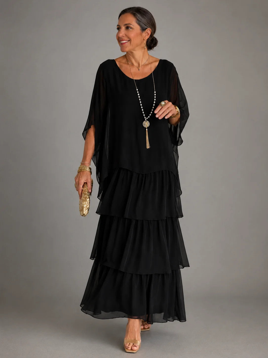 Lara | Damen Maxikleid mit Rundhalsausschnitt und Taschen