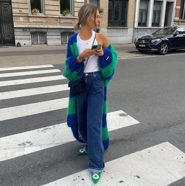 Yalondra | Langer Mohair-Streifen-Cardigan