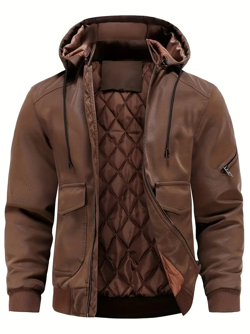 Lyrissa | Herren Leder-Winterjacke mit Kapuze