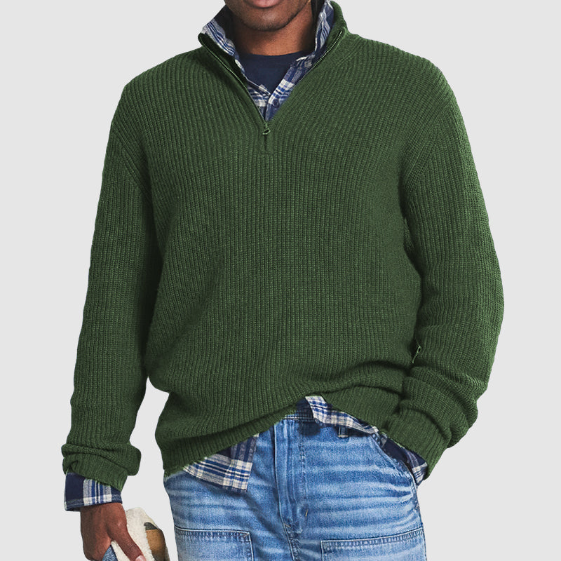 Herren Kaschmir Pullover | Mit Reißverschluss | Weiche fein gestrickte Textur