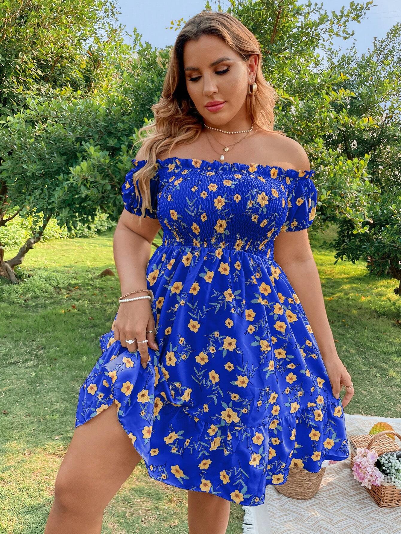 Kleid | mit Blumenmuster, Rüschen und Volants