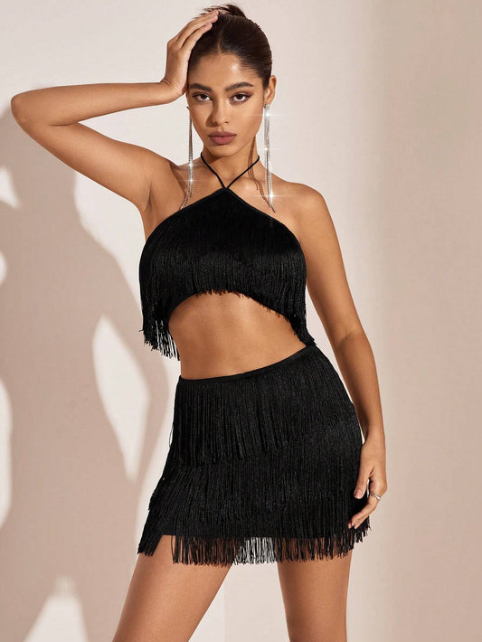 Lucille - Schwarzes Neckholder-Top und Rock-Set