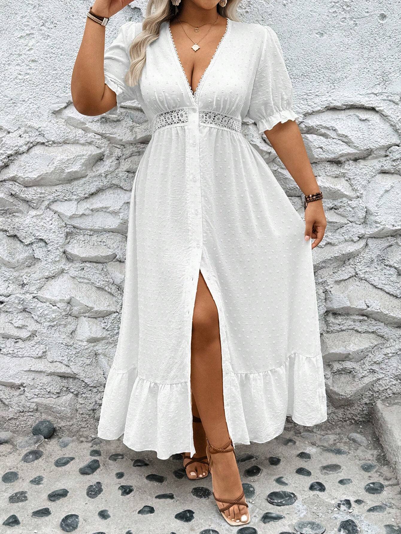 Midi |  Übergröße Kleid mit tiefem V-Ausschnitt und Oberschenkelschlitz