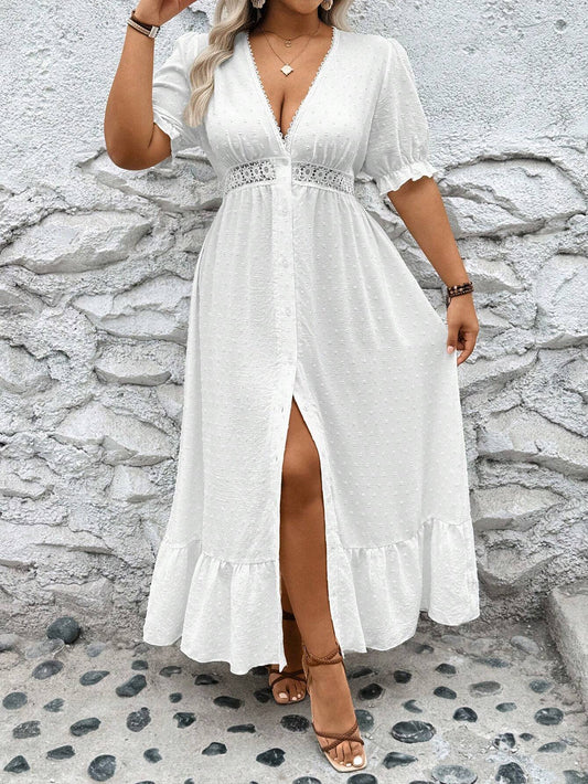 Midi |  Übergröße Kleid mit tiefem V-Ausschnitt und Oberschenkelschlitz