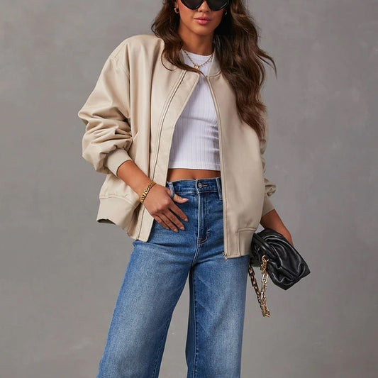 Wiselle | Lässige Bikerjacke im Baseball-Stil aus Leder