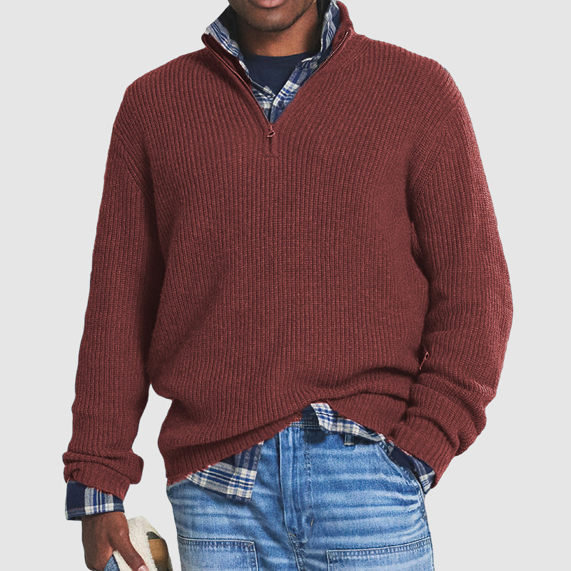 Herren Kaschmir Pullover | Mit Reißverschluss | Weiche fein gestrickte Textur