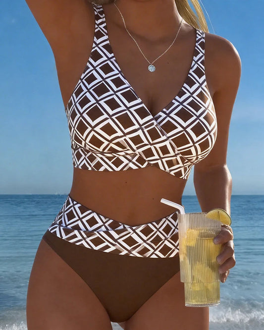 Martina Bikini in Braun mit weißem Karomuster
