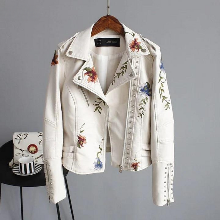 Ridge | Lederjacke mit gestickten Blumen für Damen