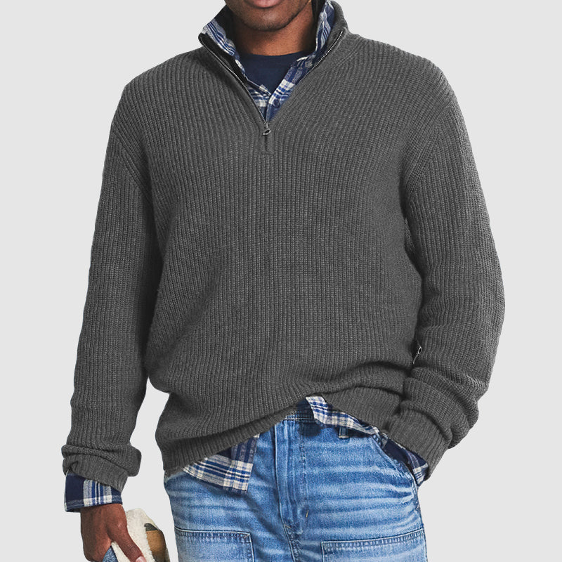 Herren Kaschmir Pullover | Mit Reißverschluss | Weiche fein gestrickte Textur