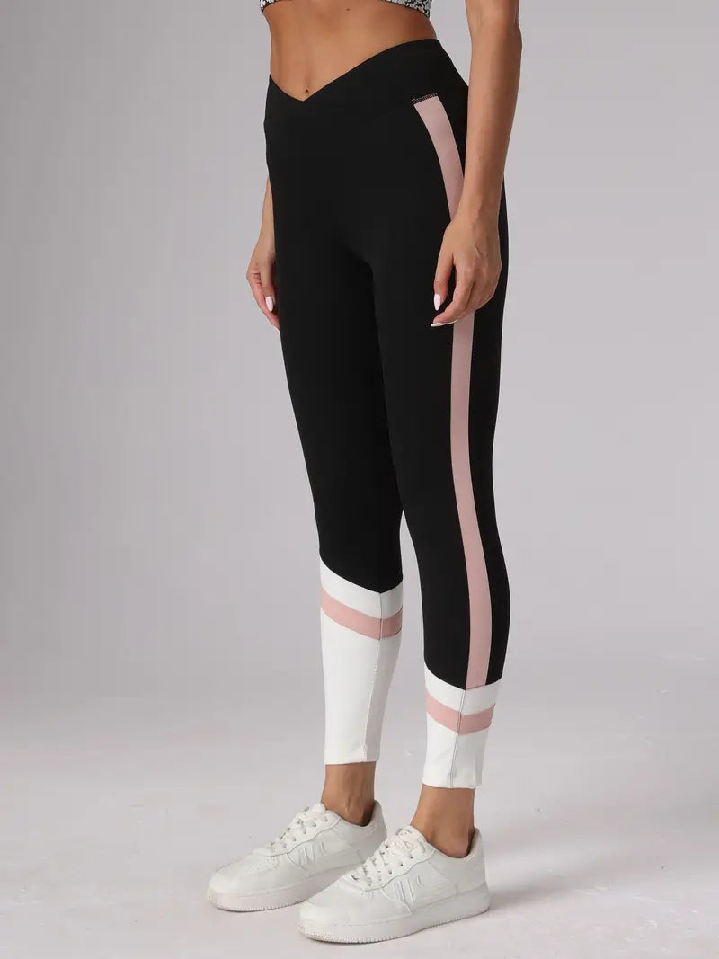Eleanor-Gestreifte Seiten-Colorblock-Fitness-Leggings