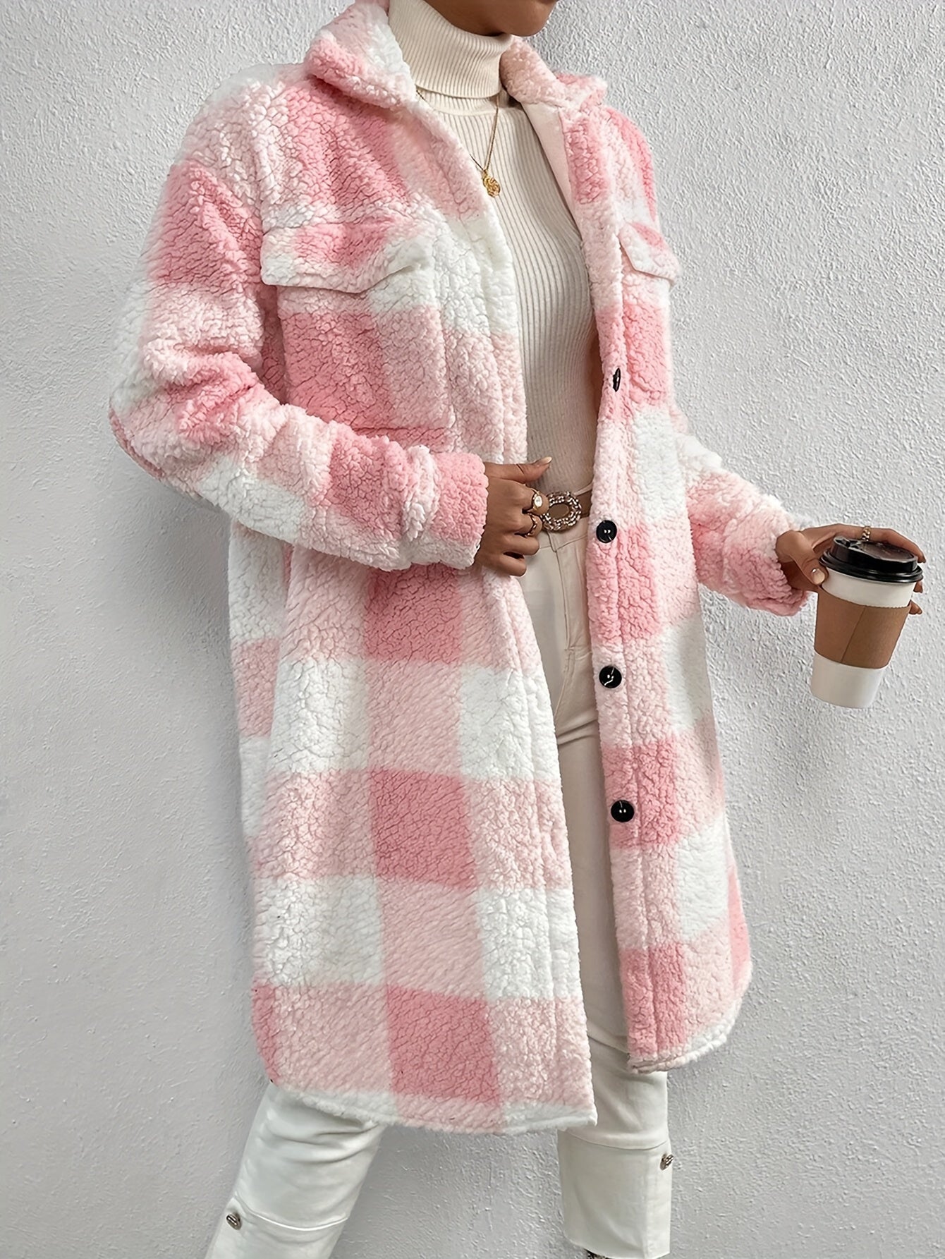 Serin | Eleganter karierter Teddy-Mantel
