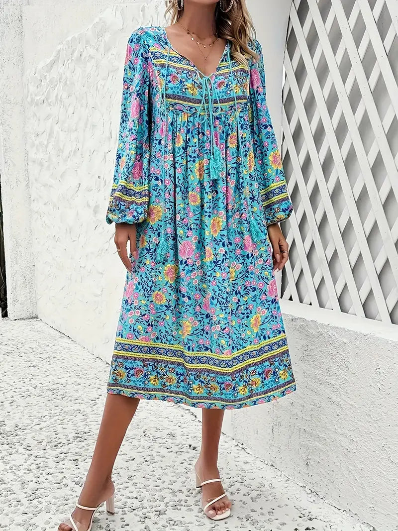 Saskia - Bequemes Kleid mit Blumenmuster und langen Ärmeln