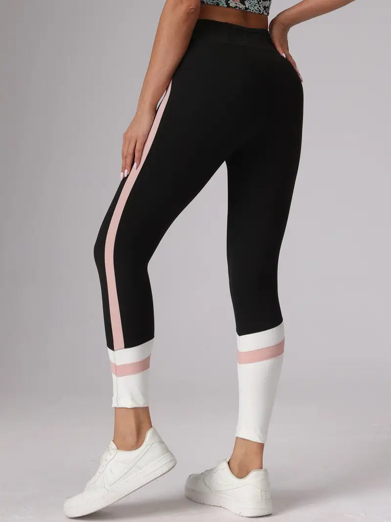 Eleanor-Gestreifte Seiten-Colorblock-Fitness-Leggings