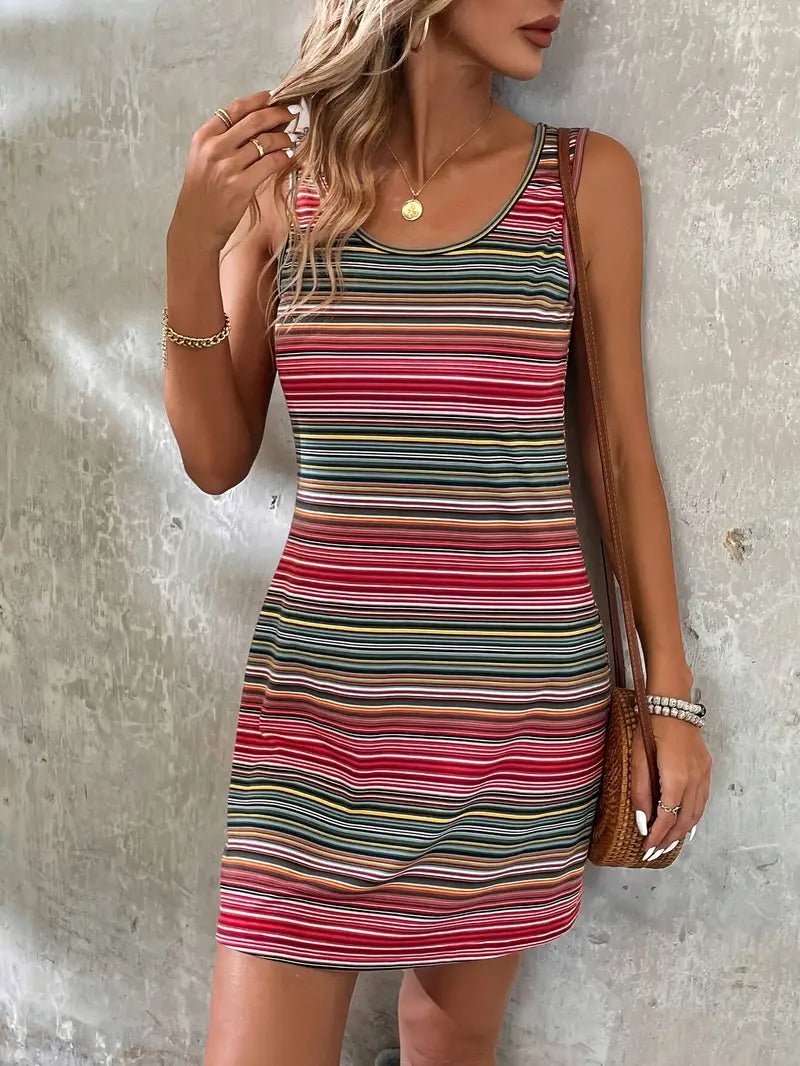 Veralynn - Bunt gestreiftes, rückenfreies Tank-Kleid