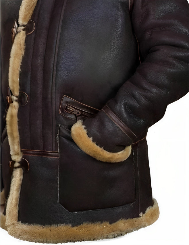 Herren Winterjacke | B-7 Stil | Warm gefüttert mit weichem Schafsfell-Effekt