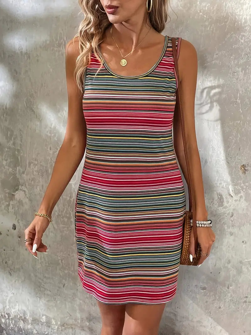 Veralynn - Bunt gestreiftes, rückenfreies Tank-Kleid