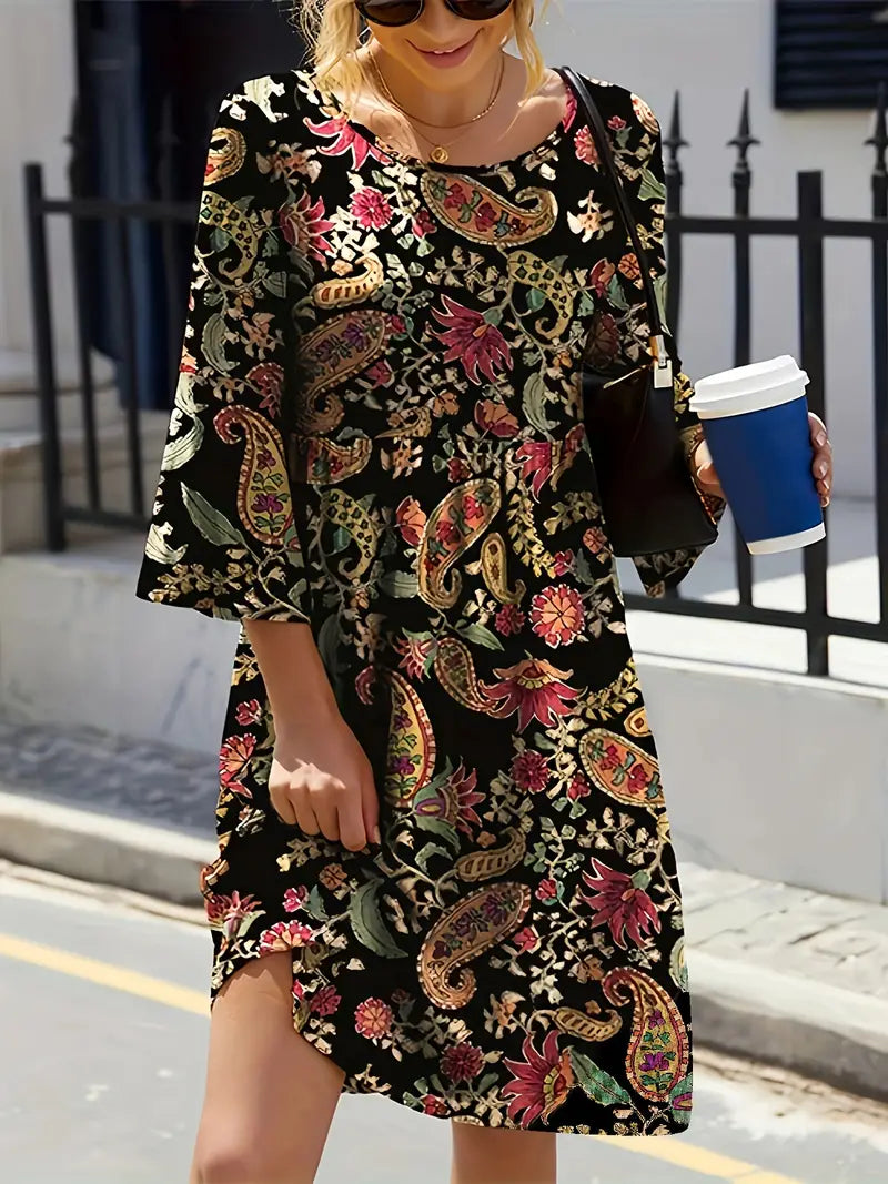 Joelle - Knielanges Kleid mit Rundhalsausschnitt aus leichtem Stretch
