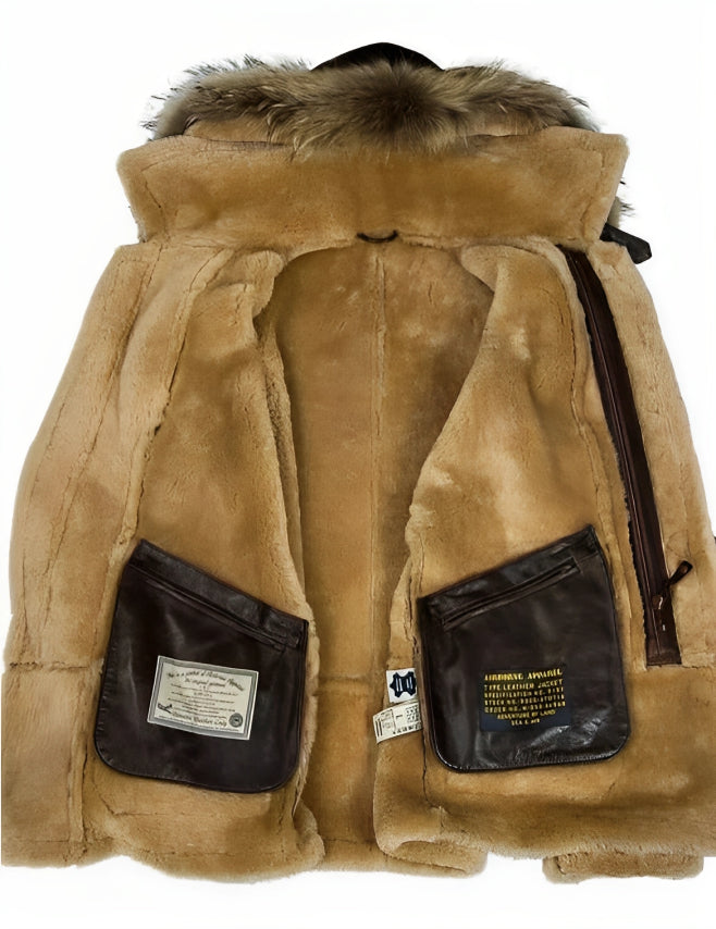 Herren Winterjacke | B-7 Stil | Warm gefüttert mit weichem Schafsfell-Effekt