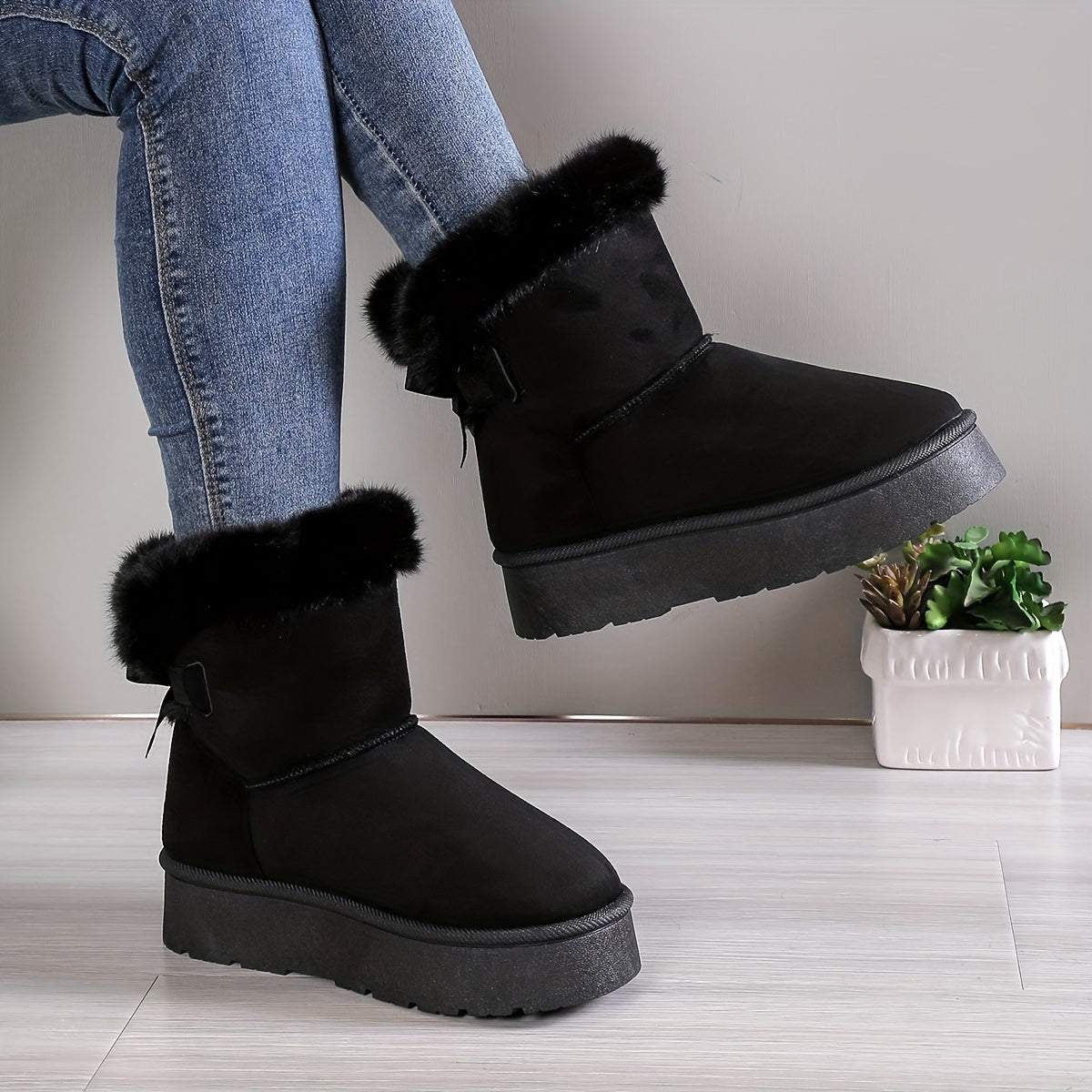 Nelia | Stilvoll Thermal gefüttert Plüsch Bowknot Stiefel