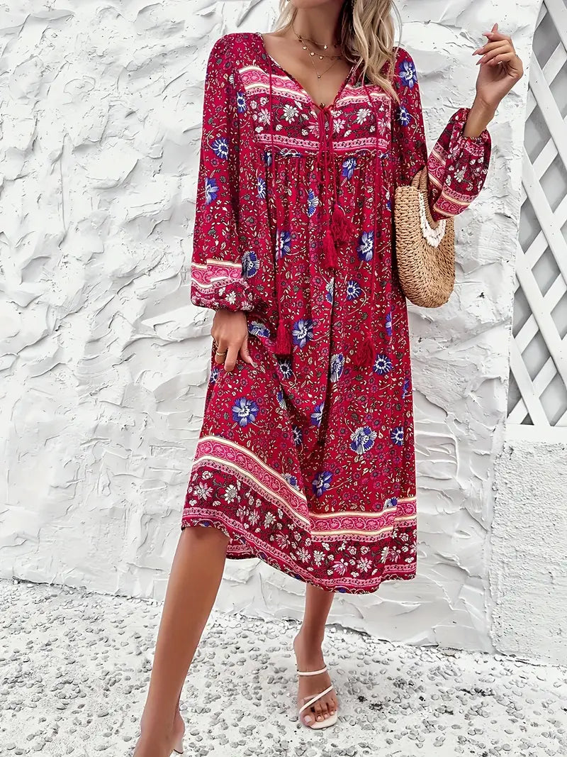 Saskia - Bequemes Kleid mit Blumenmuster und langen Ärmeln