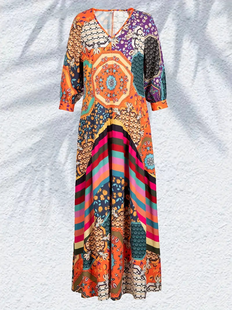 Anne - Abito maxi boho a V per sognatori nomadi