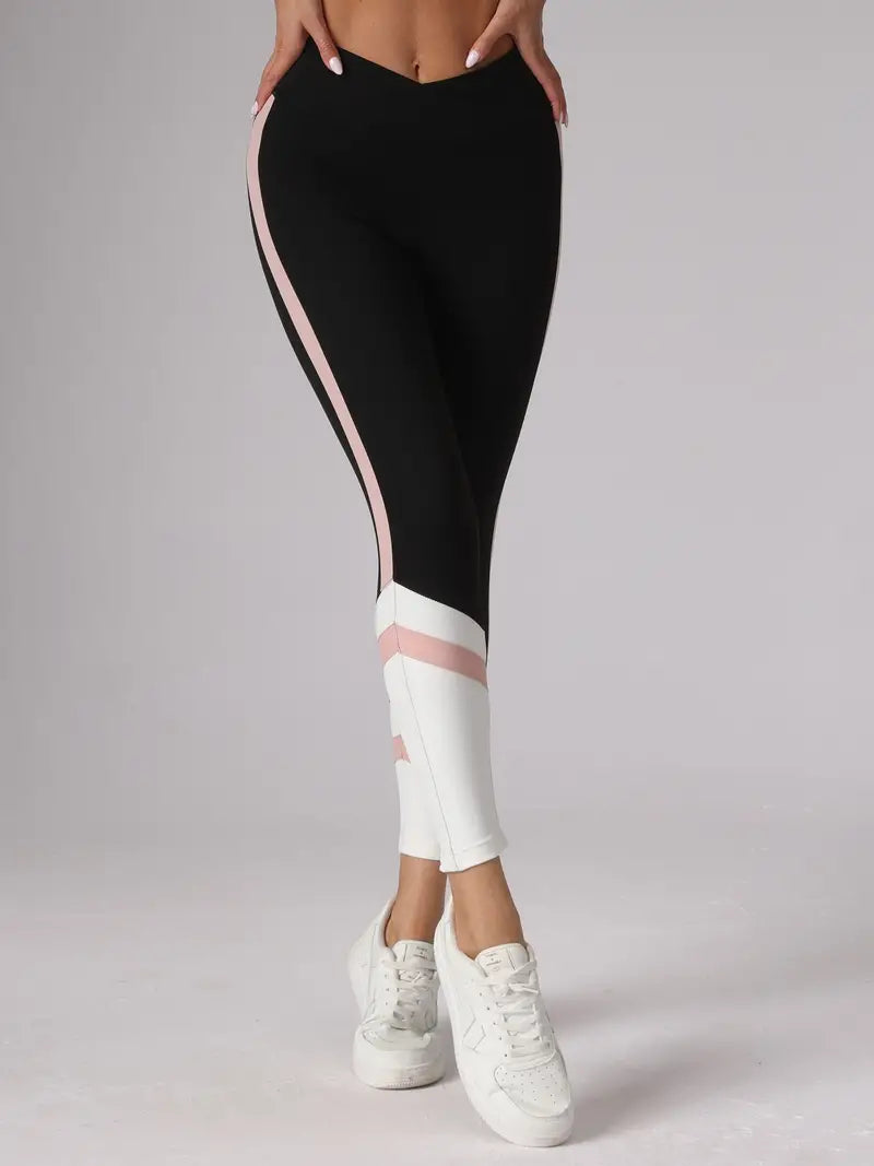 Eleanor-Gestreifte Seiten-Colorblock-Fitness-Leggings