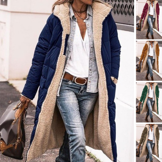 Camila | Wende-Sherpa-Fleece langer Puffermantel mit Kapuze