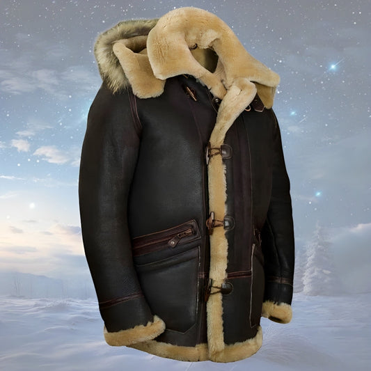 Herren Winterjacke | B-7 Stil | Warm gefüttert mit weichem Schafsfell-Effekt