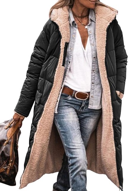 Camila | Cappotto lungo in sherpa reversibile con cappuccio