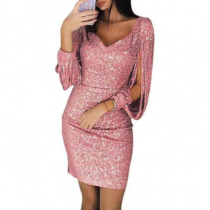 Rosa - Pailletten Ein-Schulter-Brautjungfernkleid