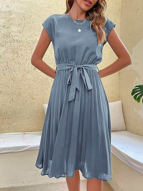 Narelle | Kurzärmeliges, plissiertes, lässiges Minikleid für den Sommer"