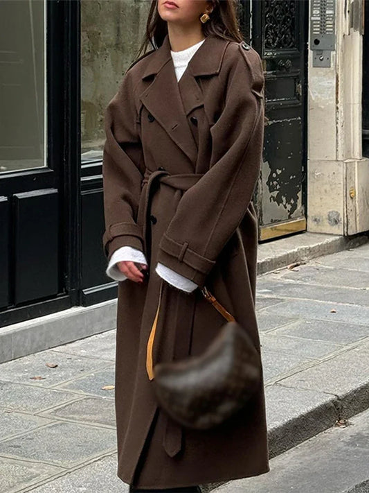 Rerkilaha | Eleganter Damen-Maximantel mit Doppelknopfreihe und Gürtel Herbst/Winter