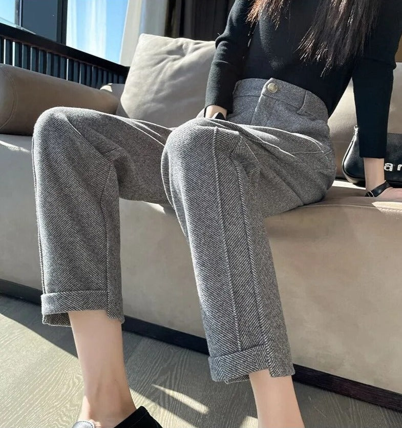 Sarina | Pantaloni a matita in tweed a vita alta in lana