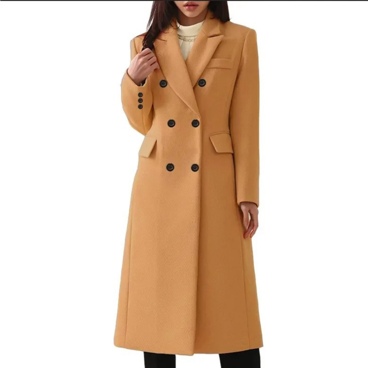 Louia | Cappotto in lana lungo e trapuntato con doppio colletto per donne