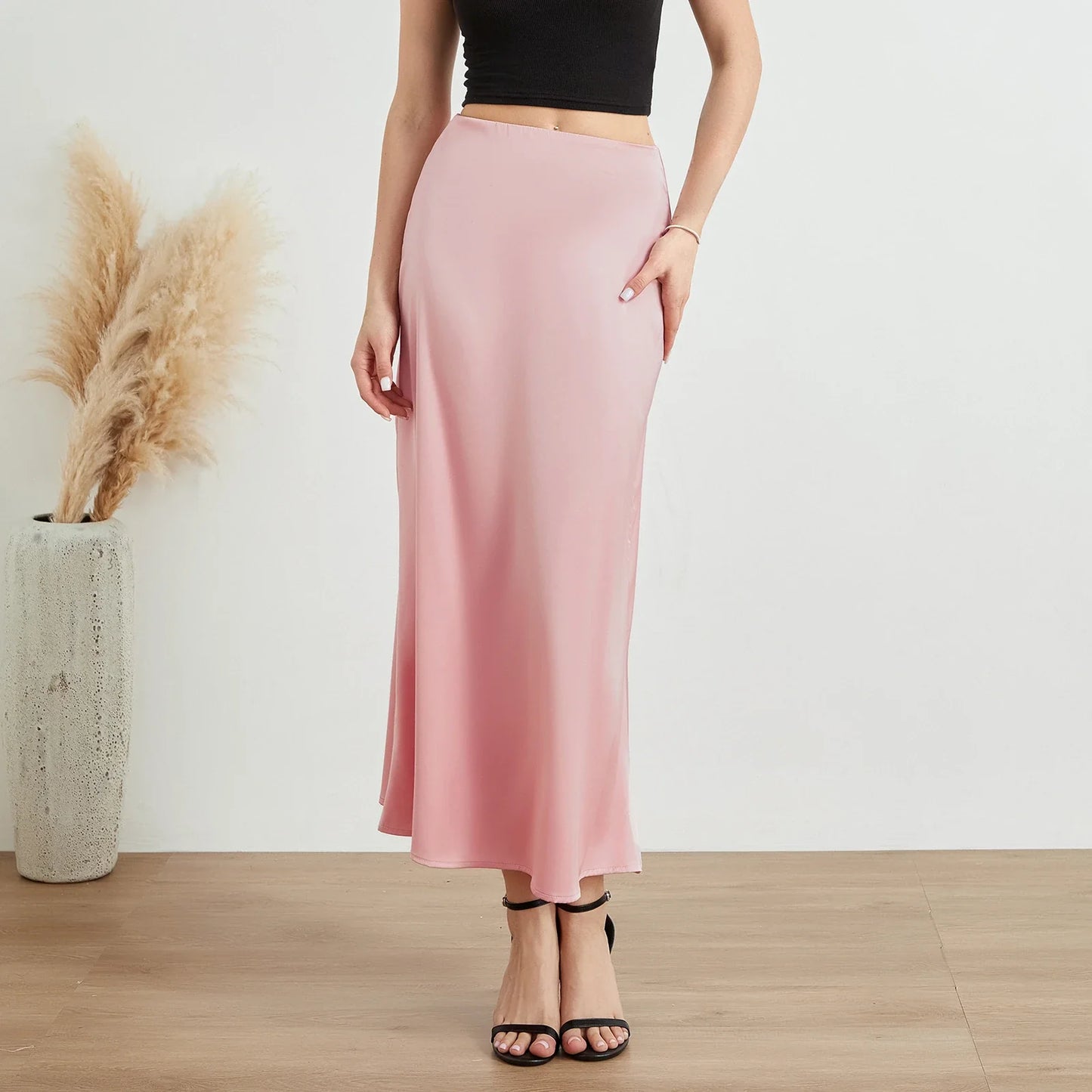 Elysia | Mode Langer glänzender Satin-Rock