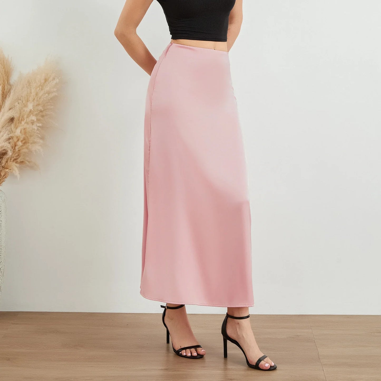 Elysia | Mode Langer glänzender Satin-Rock