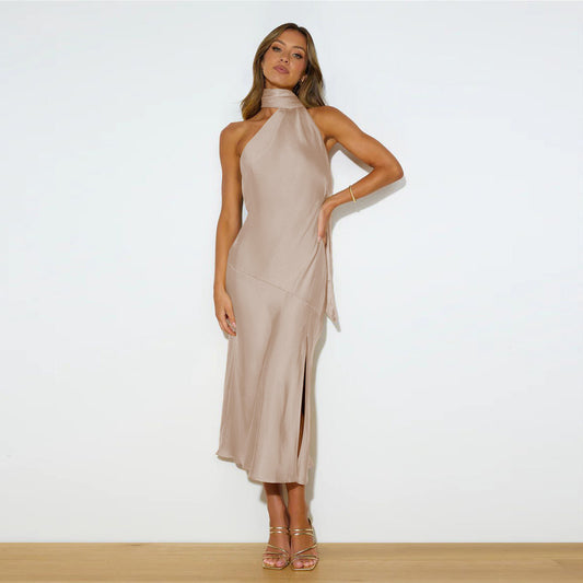 Océane | Frauen Satin Drapierung Split Hollow Dünn Elegantes Kleid