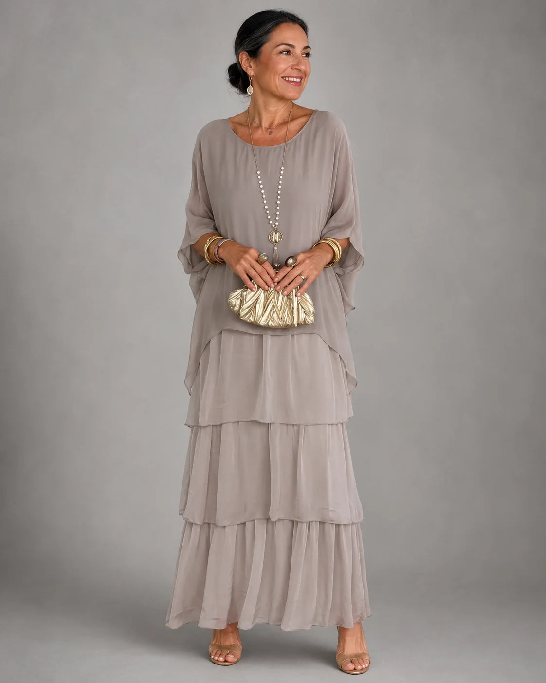 Lara | Damen Maxikleid mit Rundhalsausschnitt und Taschen