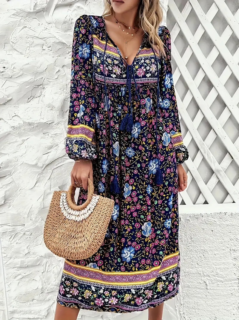 Saskia - Bequemes Kleid mit Blumenmuster und langen Ärmeln