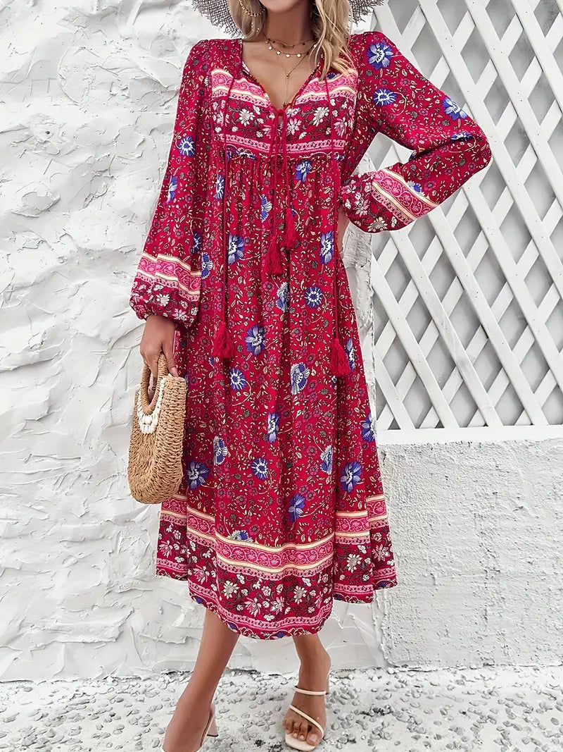 Saskia - Bequemes Kleid mit Blumenmuster und langen Ärmeln
