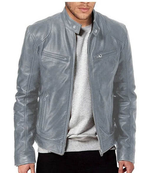 Enzo | Lässige Lederjacke mit Knopkragen – Stilvoll und Modern