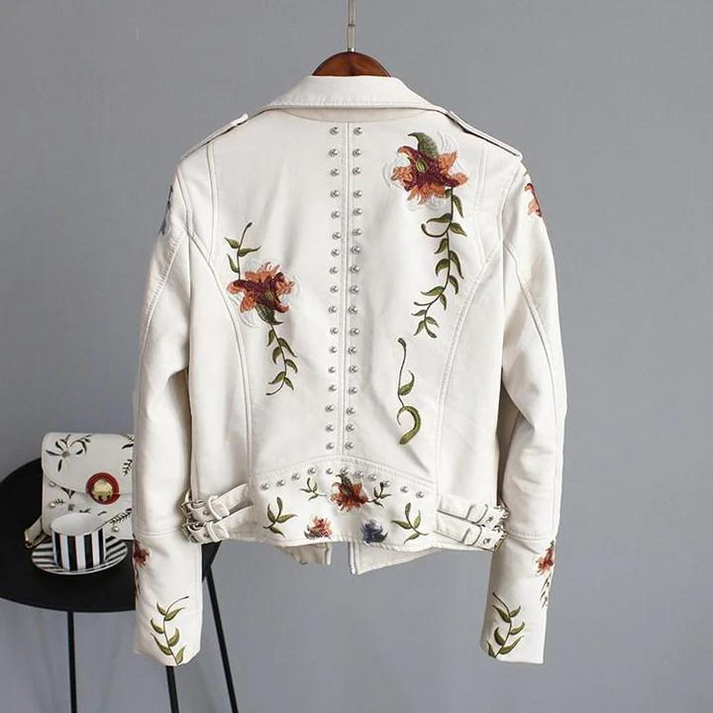 Ridge | Lederjacke mit gestickten Blumen für Damen