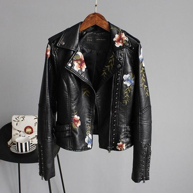 Ridge | Lederjacke mit gestickten Blumen für Damen