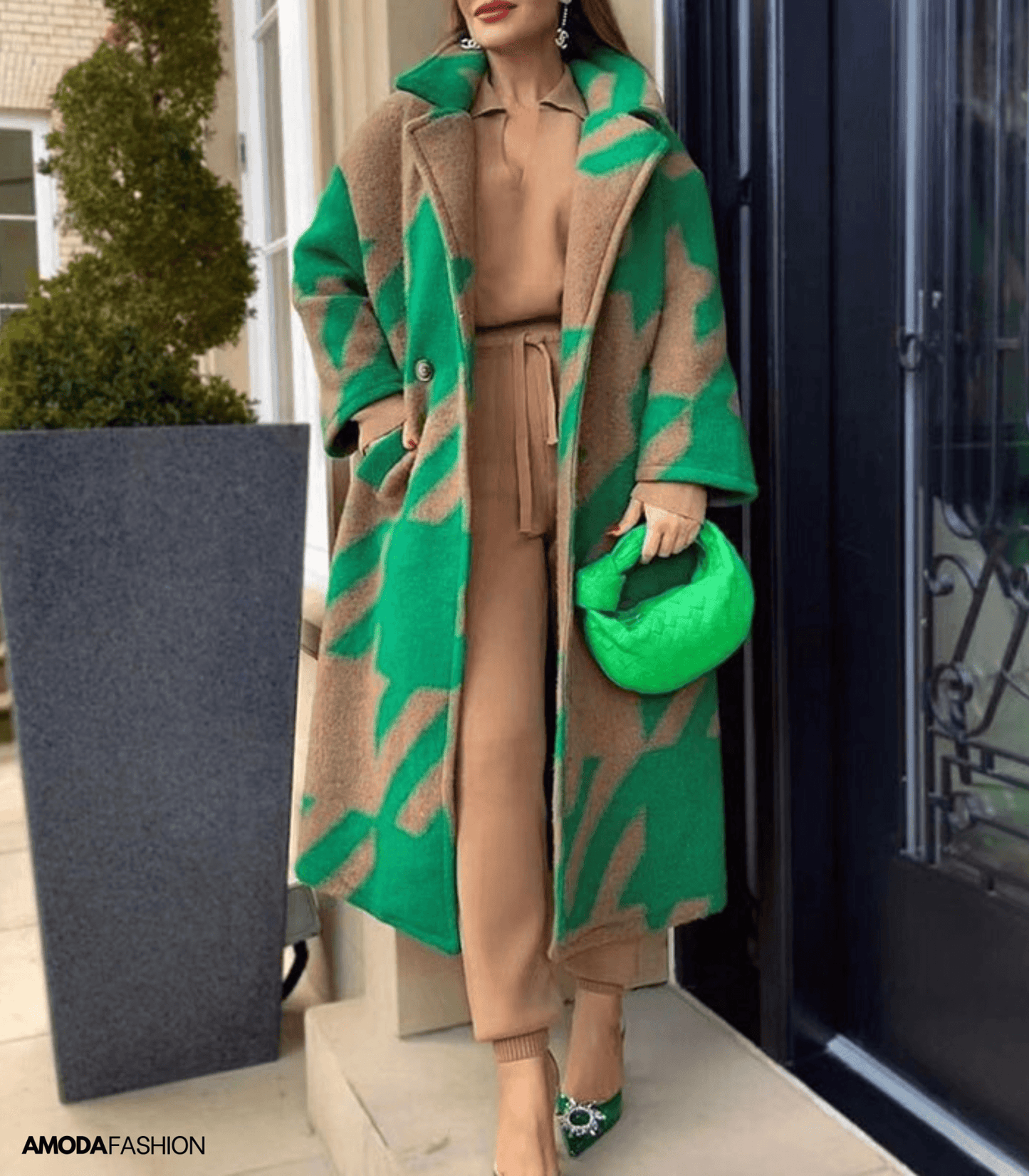Quana | Cappotto di lana stampato con tasche
