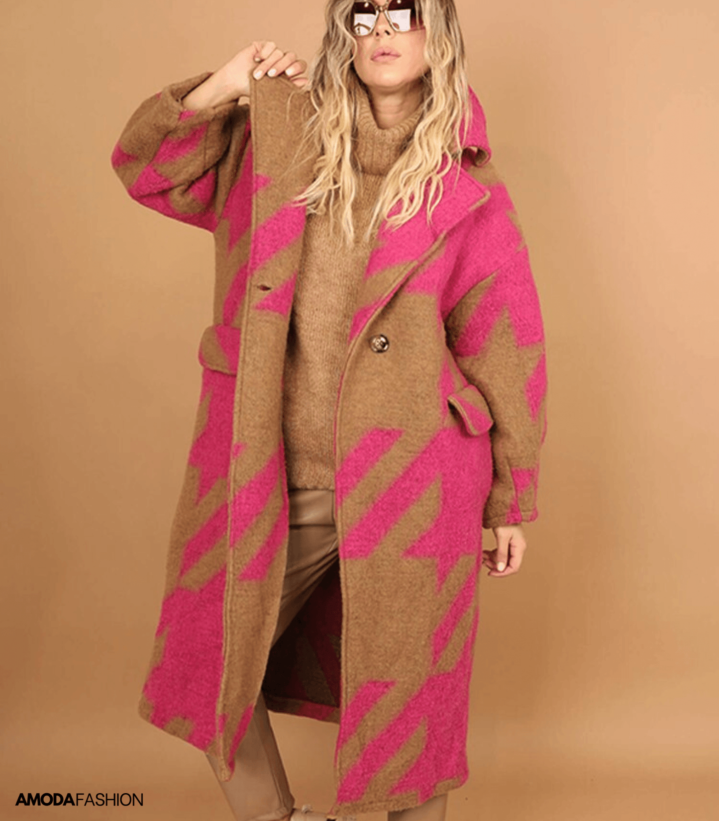 Quana | Cappotto di lana stampato con tasche