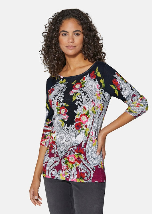 JANE - Damen Langarm-Pullover mit Blumenmuster